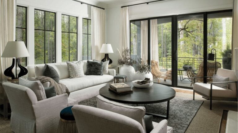 wood windows in a luxury living room